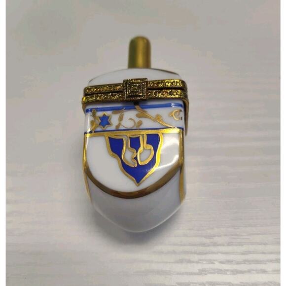Limoge France Hanukkah Dreidel Box Rochard Peint Main Porcelain Pill Trinket